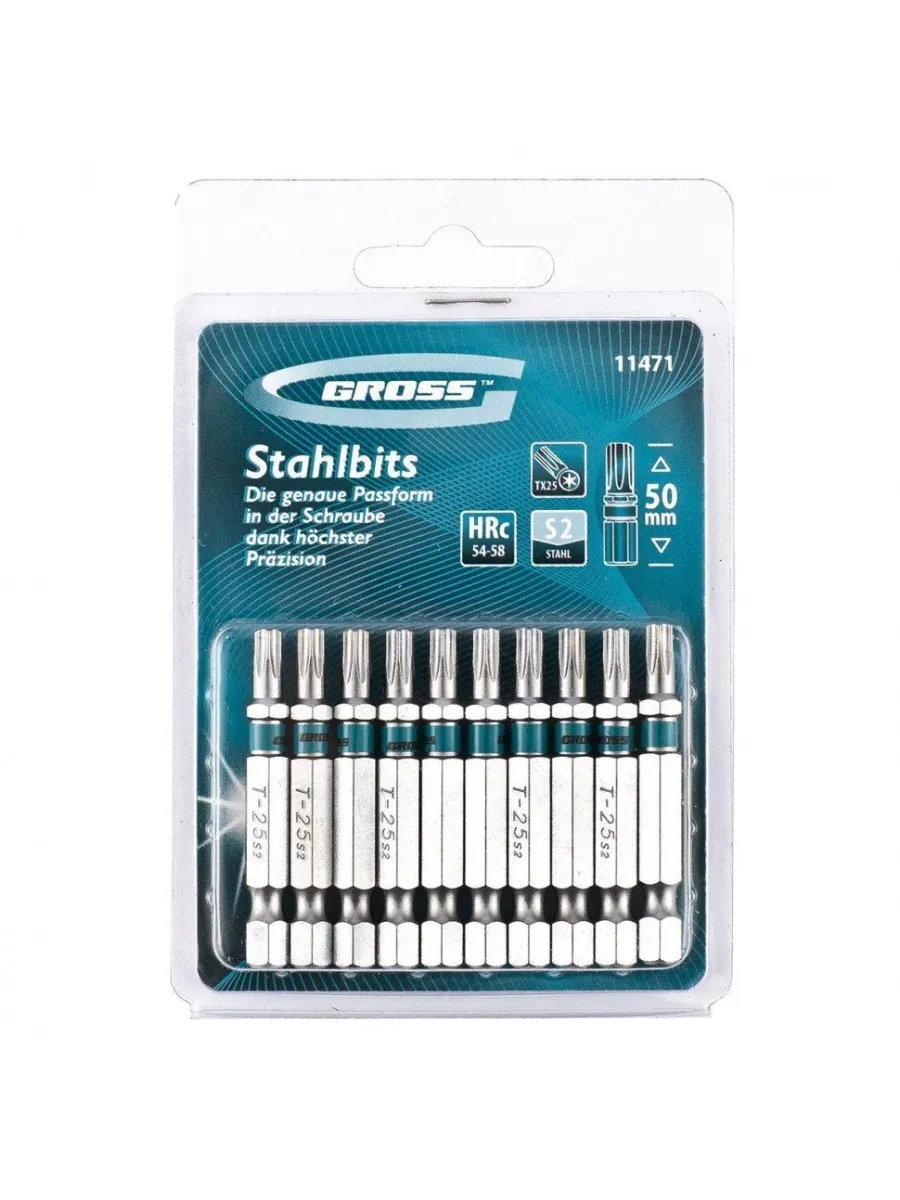 Биты TORX T 25х50 сталь S2 GROSS (упаковка 10шт.)