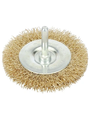 Щетка для дрели радиальная плоская, со шпилькой, латунированная витая проволока  30 мм